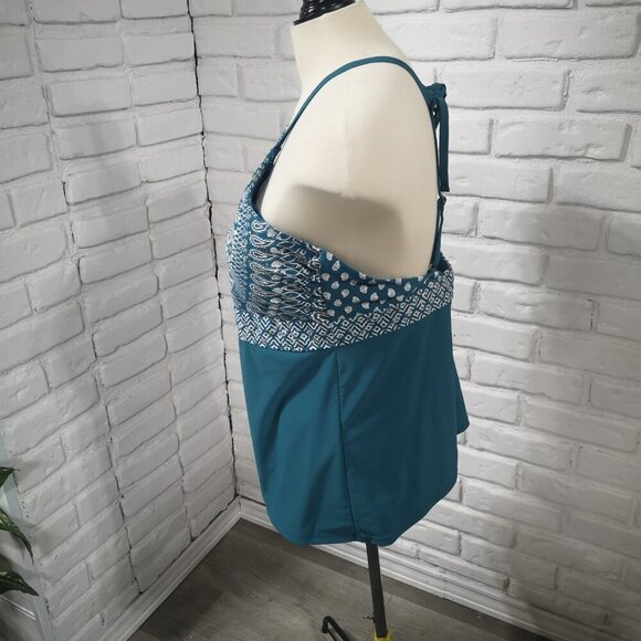 Time & Tru Ladies Size XL (16-18) Teal & White w/ Gold Tone Specs Tankini Top - Picture 5 of 8
